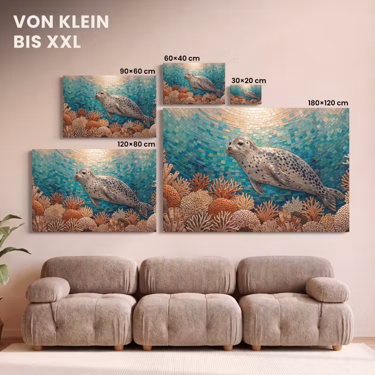 Zeehond - Mozaïek - Onderwater - Dieren - Blauw canvas 2cm klein -Xsfeer8_DE
