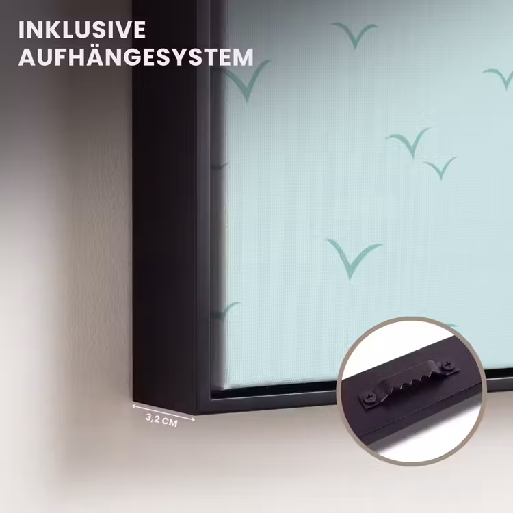 Meeuwen - Mint - Patroon Canvas met baklijst klein 1124 -closeup_ophangsysteem_DE