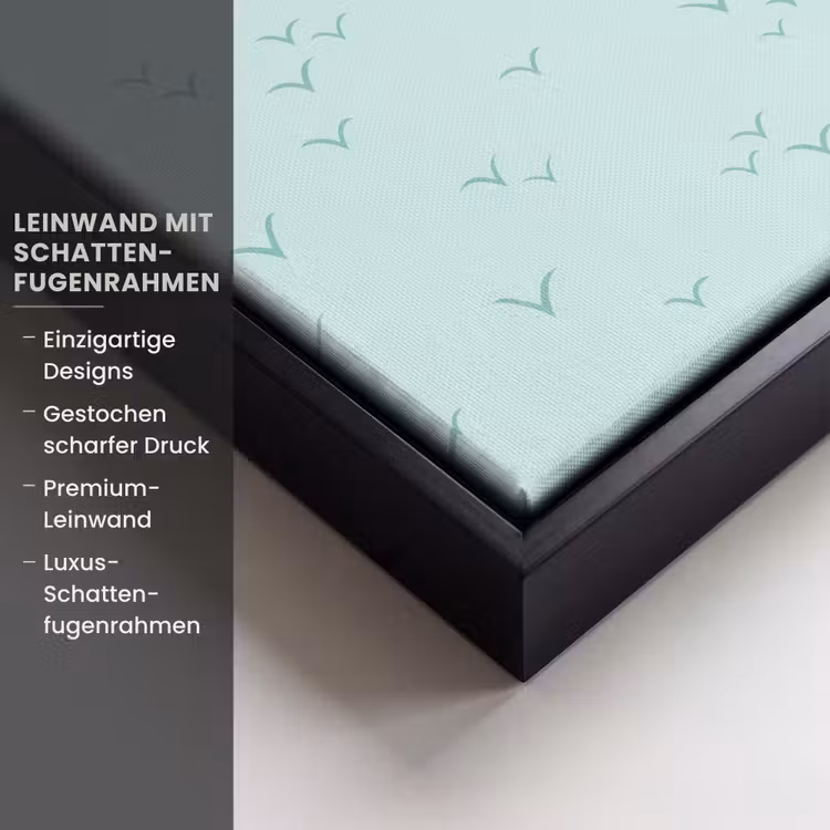 Meeuwen - Mint - Patroon Canvas met baklijst klein 1124 -uniquesellingpoint_productkenmerken_DE