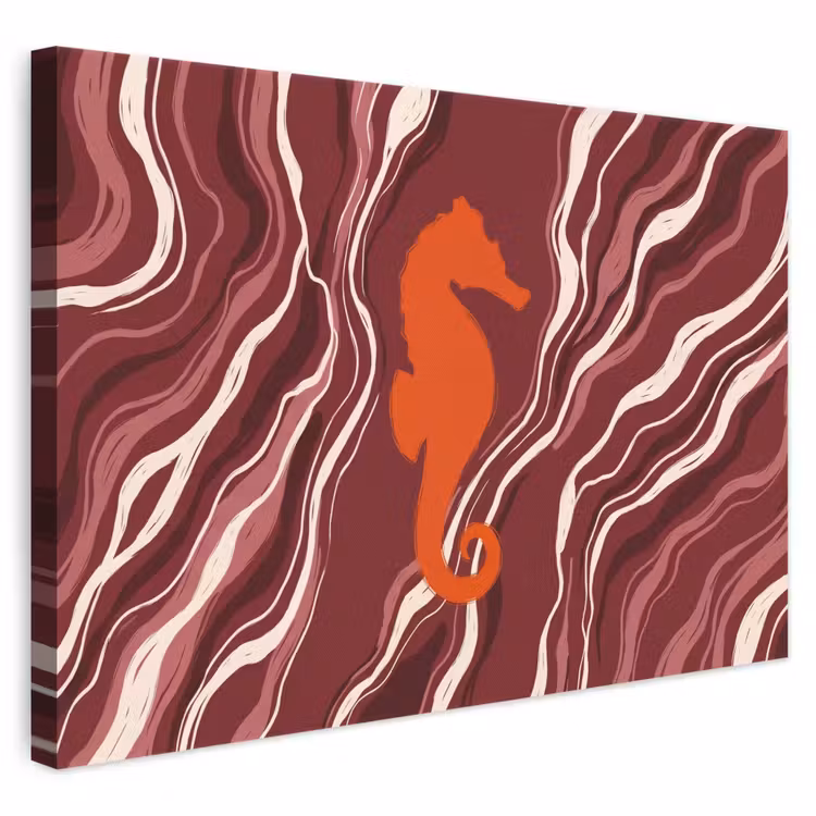 Zeepaardje - Golven - Zeeleven - Abstract - Oranje canvas 2cm klein -3d