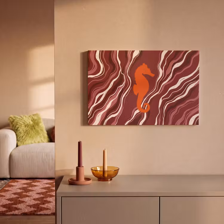 Zeepaardje - Golven - Zeeleven - Abstract - Oranje canvas 2cm klein -sfeer1