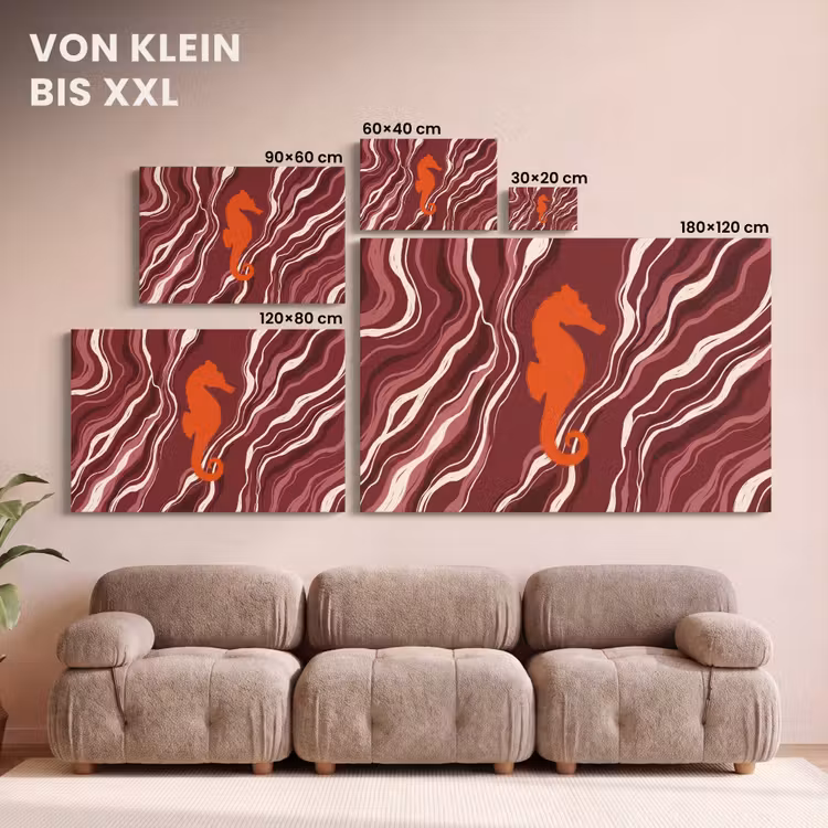 Zeepaardje - Golven - Zeeleven - Abstract - Oranje canvas 2cm klein -Xsfeer8_DE