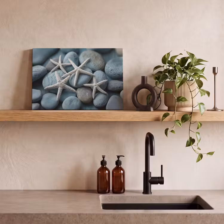 Zeesterren - Stenen - Wit canvas 2cm klein -sfeer3