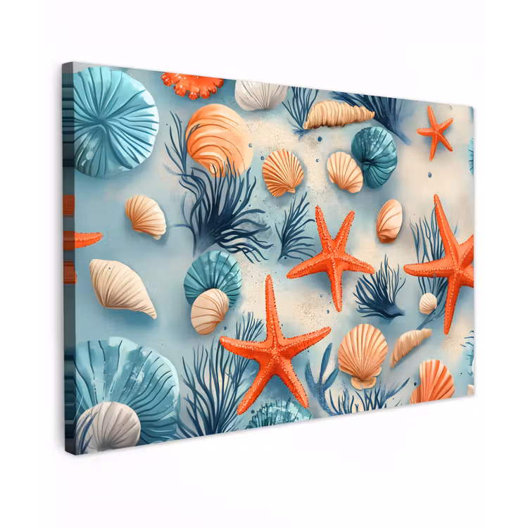 Zeesterren - Schelpen - Illustratie - Zand canvas 2cm klein -z3d