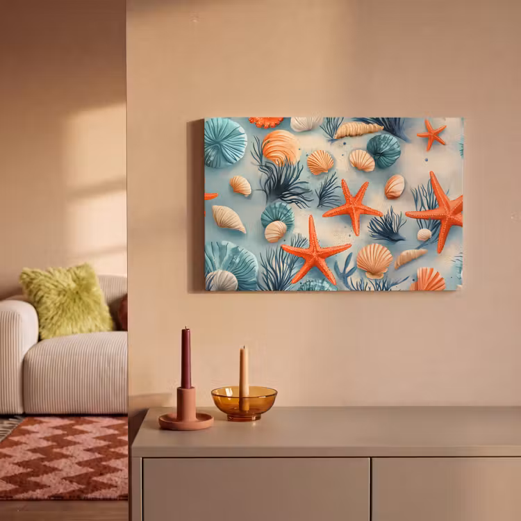 Zeesterren - Schelpen - Illustratie - Zand canvas 2cm klein -sfeer1