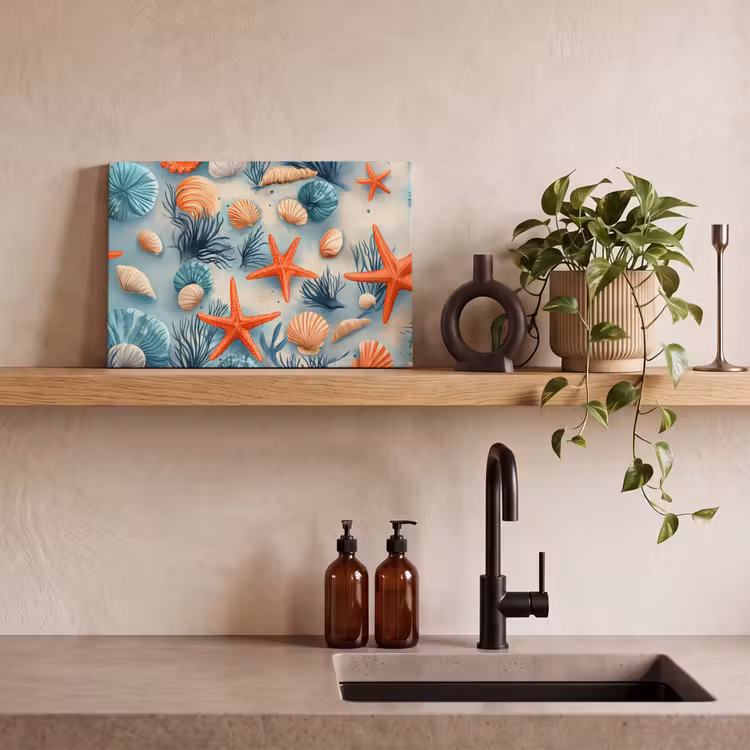 Zeesterren - Schelpen - Illustratie - Zand canvas 2cm klein -sfeer3