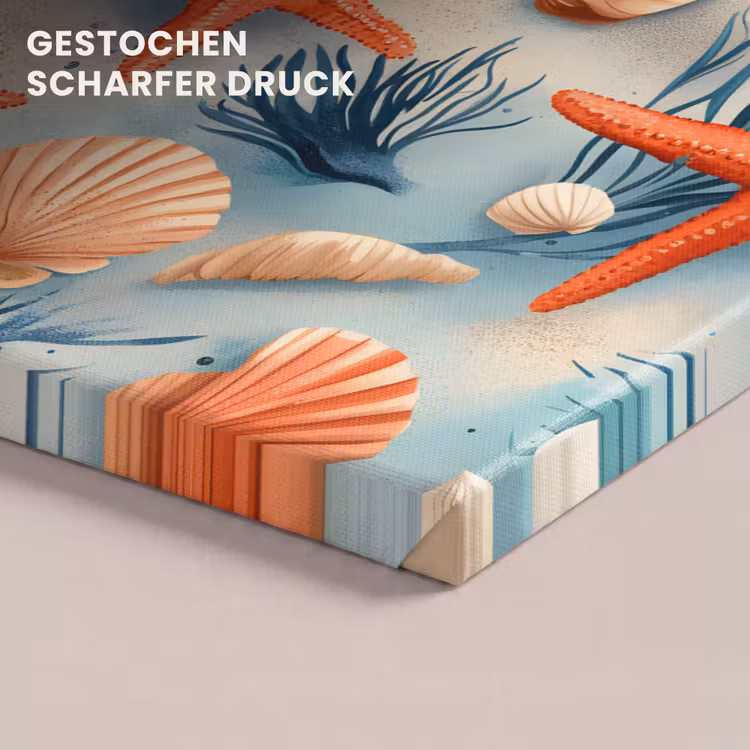 Zeesterren - Schelpen - Illustratie - Zand canvas 2cm klein -closeup_print_DE