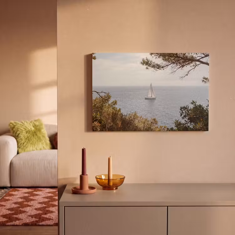 Leinwandbild - Segelboot – Bäume – Wasser - Zeilboot - bomen - water canvas 2cm klein