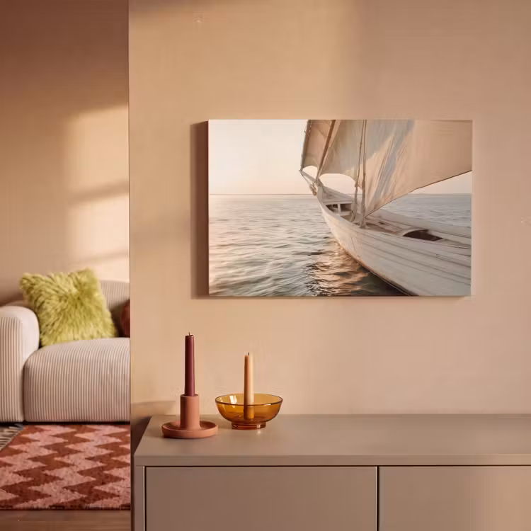 Zeilboot - Zee - Beige - Zon canvas 2cm klein -sfeer1