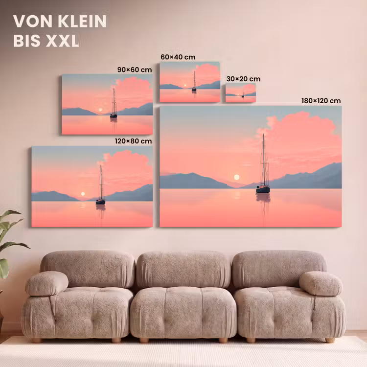 Zeilboot - Roze zee - Zonsondergang - Bergen canvas 2cm klein -Xsfeer8_DE