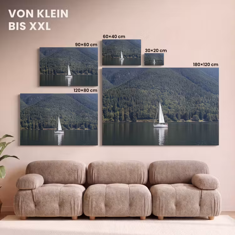 Zeilboot - Water - Bergen - Natuur - Groen canvas 2cm klein -Xsfeer8_DE