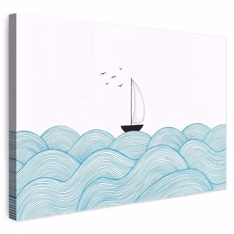 Zeilboot - Golven - Zee - Illustratie - Blauw canvas 2cm klein -3d