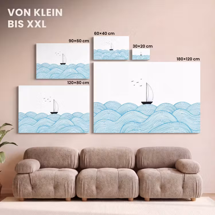 Zeilboot - Golven - Zee - Illustratie - Blauw canvas 2cm klein -Xsfeer8_DE
