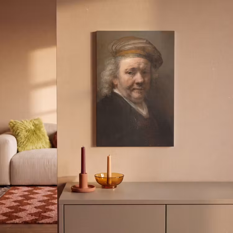 Zelfportret - Schilderij van Rembrandt van Rijn canvas 2cm klein -sfeer1