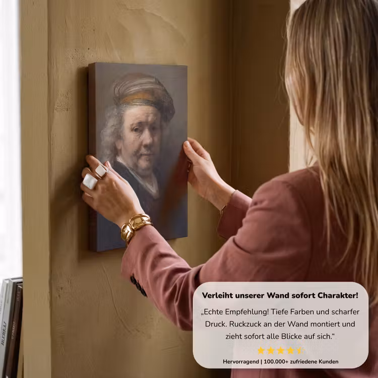 Zelfportret - Schilderij van Rembrandt van Rijn canvas 2cm klein -sfeer3