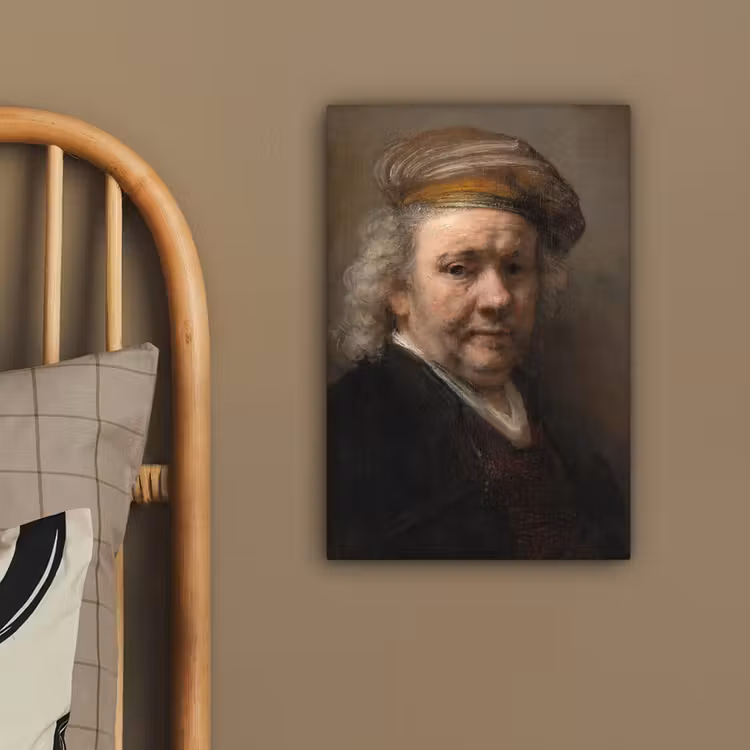 Zelfportret - Schilderij van Rembrandt van Rijn canvas 2cm klein -sfeer6