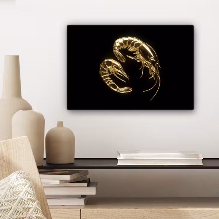 Garnalen - Zwart - Goud - Dieren canvas 2cm klein -closeup_print_DE