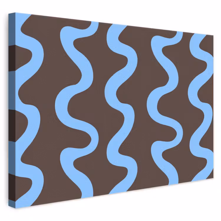 Kronkelende lijnen - Blauw - Bruin - Minimalistisch canvas 2cm klein 34 -3d
