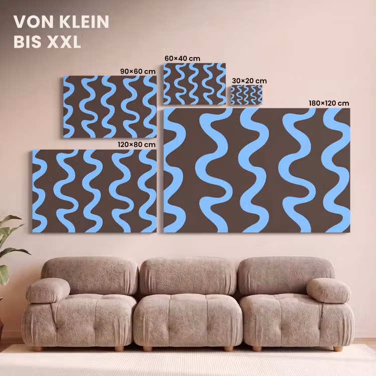 Kronkelende lijnen - Blauw - Bruin - Minimalistisch canvas 2cm klein 34 -Xsfeer8_DE