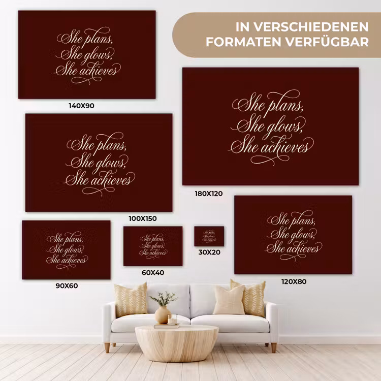 She plans she glows she achieves - Rood - Cursief canvas 2cm klein -Xsfeer8_DE