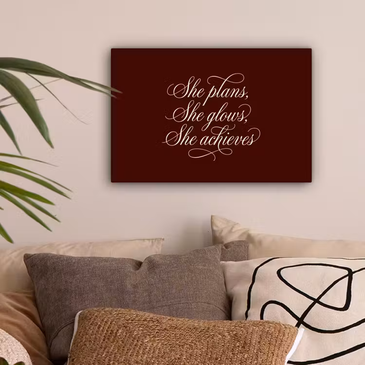 She plans she glows she achieves - Rood - Cursief canvas 2cm klein -sfeer1