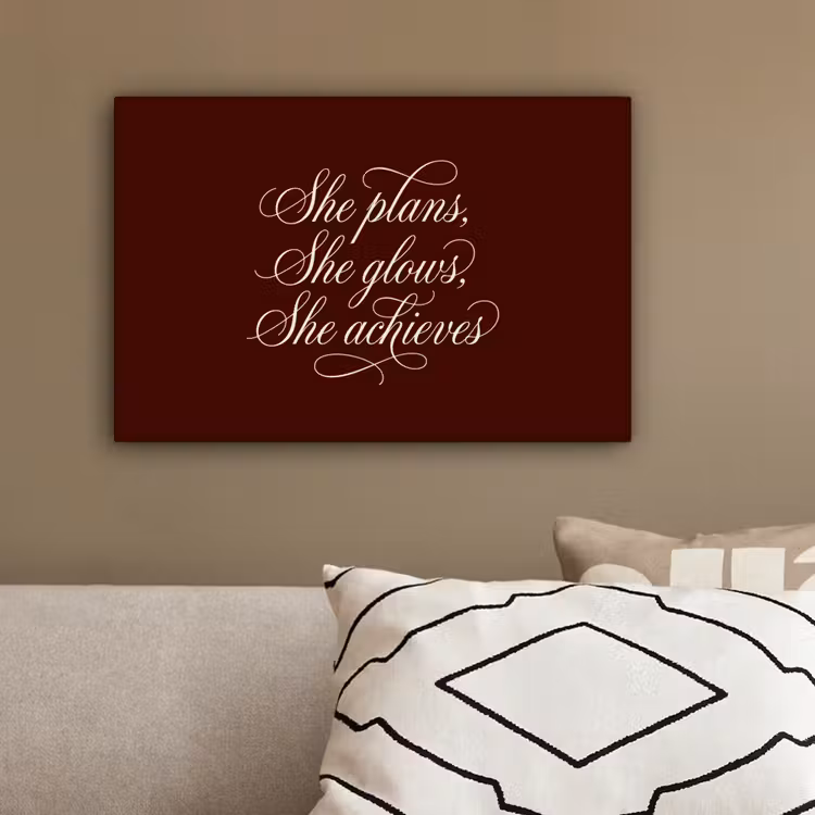 She plans she glows she achieves - Rood - Cursief canvas 2cm klein -sfeer3