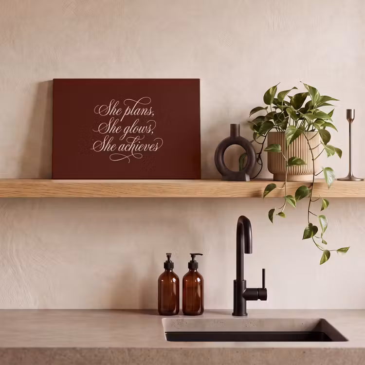 She plans she glows she achieves - Rood - Cursief canvas 2cm klein -sfeer3