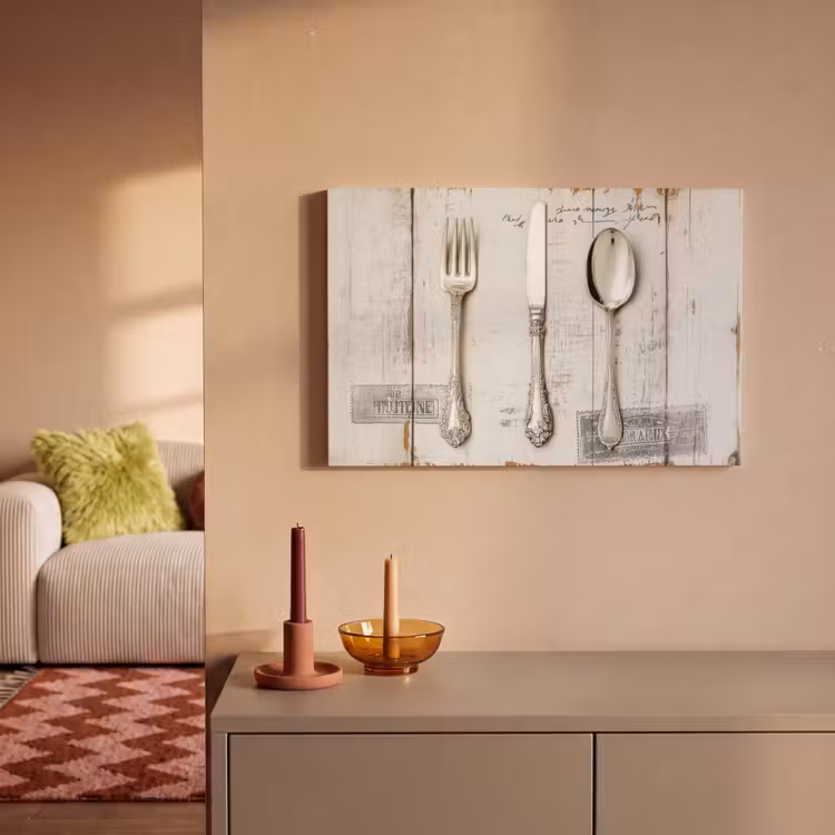 Zilver - Bestek - Hout canvas 2cm klein -sfeer1