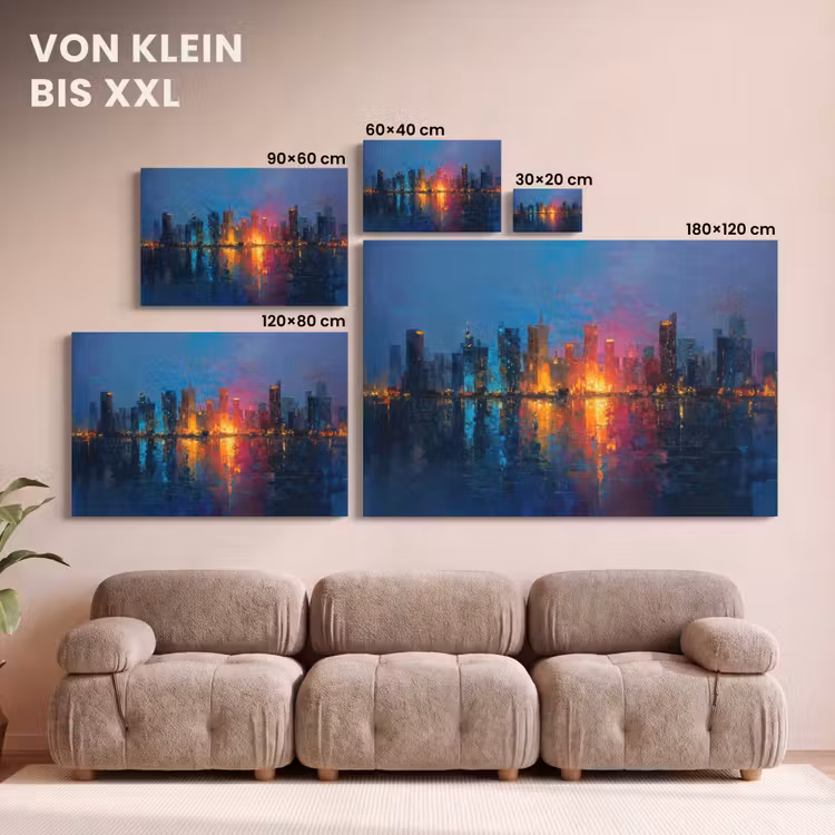Skyline - Penseelstreken - Donkerblauw - Lichtgevend canvas 2cm klein -Xsfeer8_DE