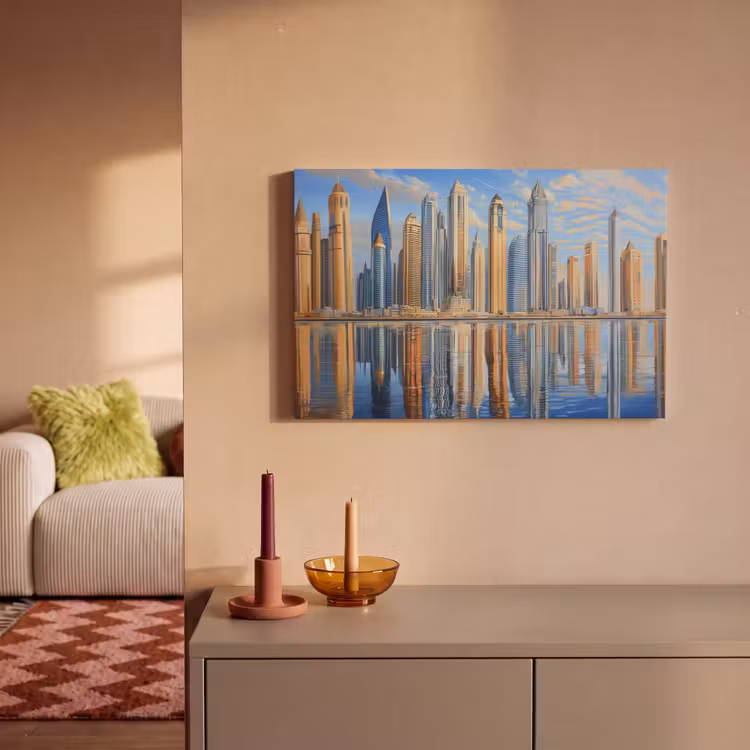Skyline - Wolkenkrabbers - Water - Blauw canvas 2cm klein -sfeer1