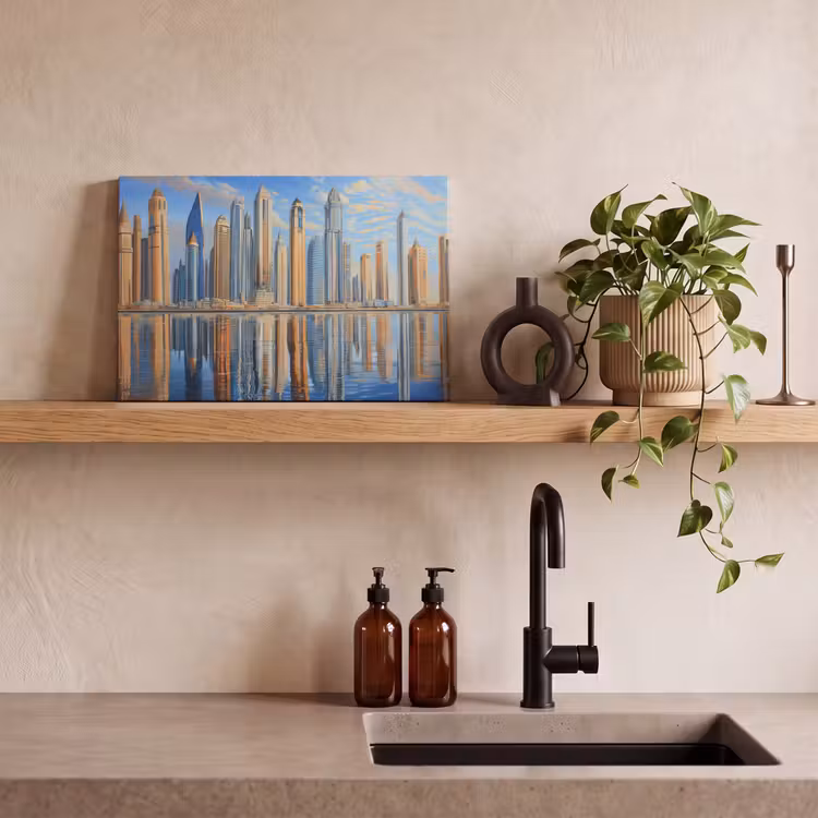 Skyline - Wolkenkrabbers - Water - Blauw canvas 2cm klein -sfeer3