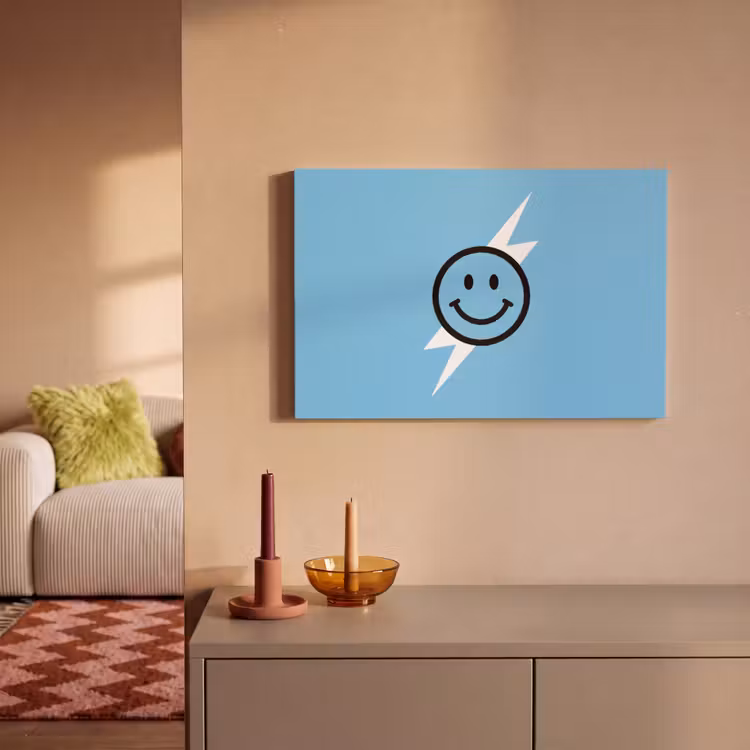 Smiley - Blauw - Bliksem canvas 2cm klein -sfeer1
