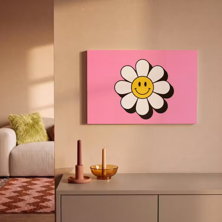 Smiley - Bloem - Roze canvas 2cm klein -sfeer1