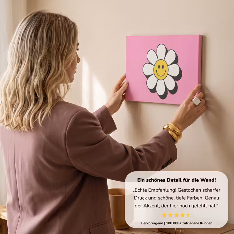 Smiley - Bloem - Roze canvas 2cm klein -sfeer3