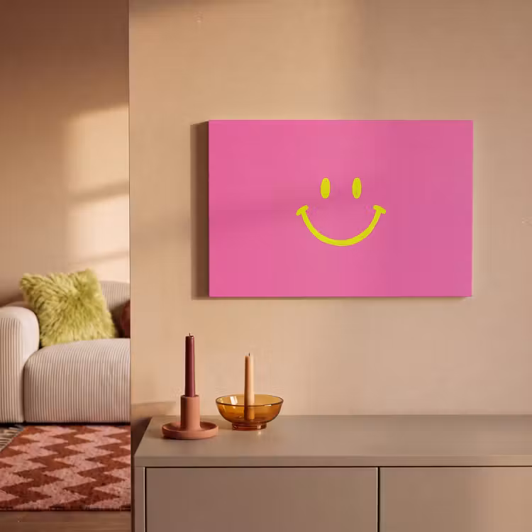 Smiley - Vrolijk - Roze canvas 2cm klein -sfeer1