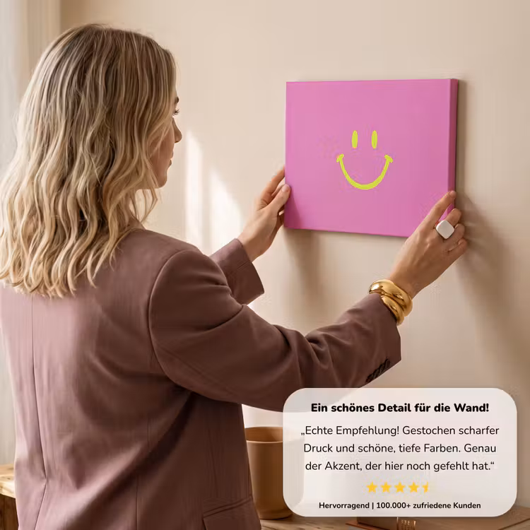 Smiley - Vrolijk - Roze canvas 2cm klein -sfeer3