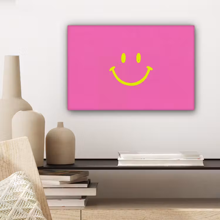 Smiley - Vrolijk - Roze canvas 2cm klein -closeup_print_DE