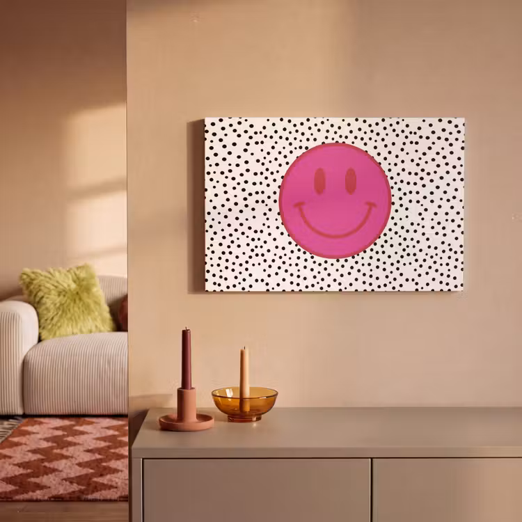 Smiley - Roze - Stippen canvas 2cm klein -sfeer1
