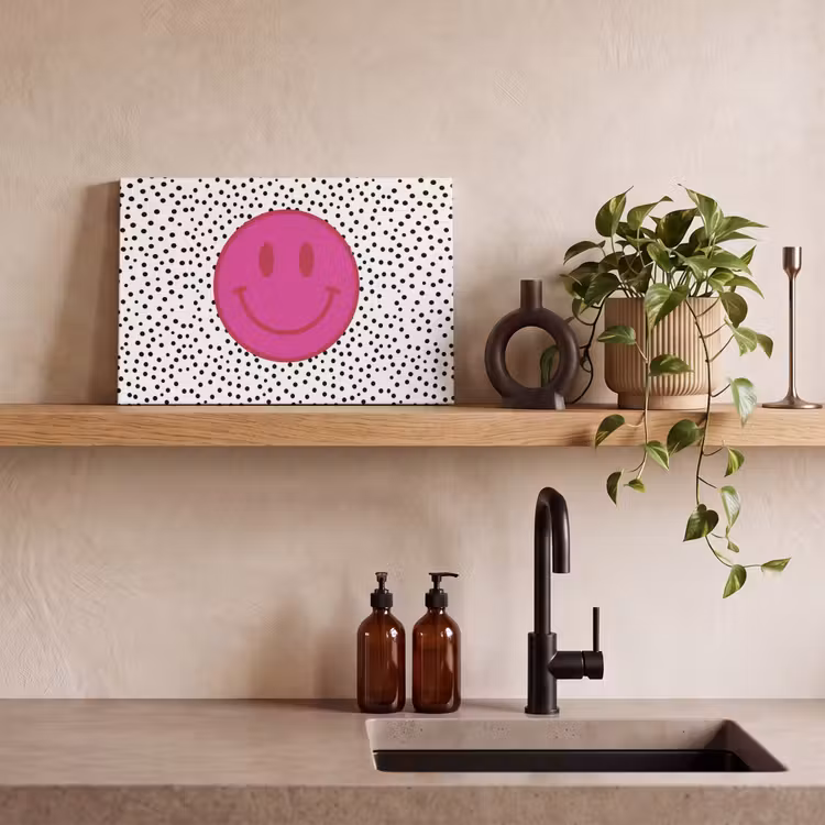 Smiley - Roze - Stippen canvas 2cm klein -sfeer3