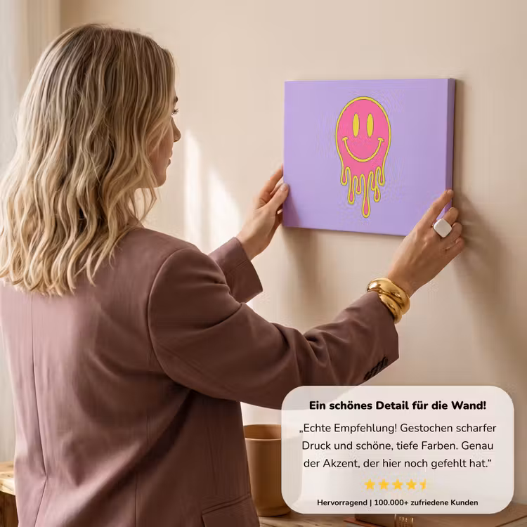 Smiley - Drip - Neon canvas 2cm klein -sfeer3