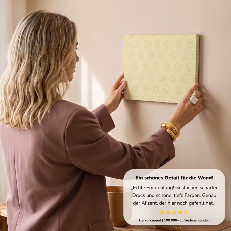 Smileys - Patroon - Retro - Zachtgeel canvas 2cm klein 34 -sfeer3