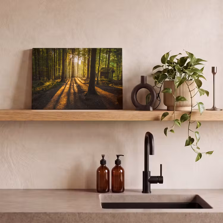 Zon - Bomen - Bos - Landschap - Natuur canvas 2cm klein -sfeer3