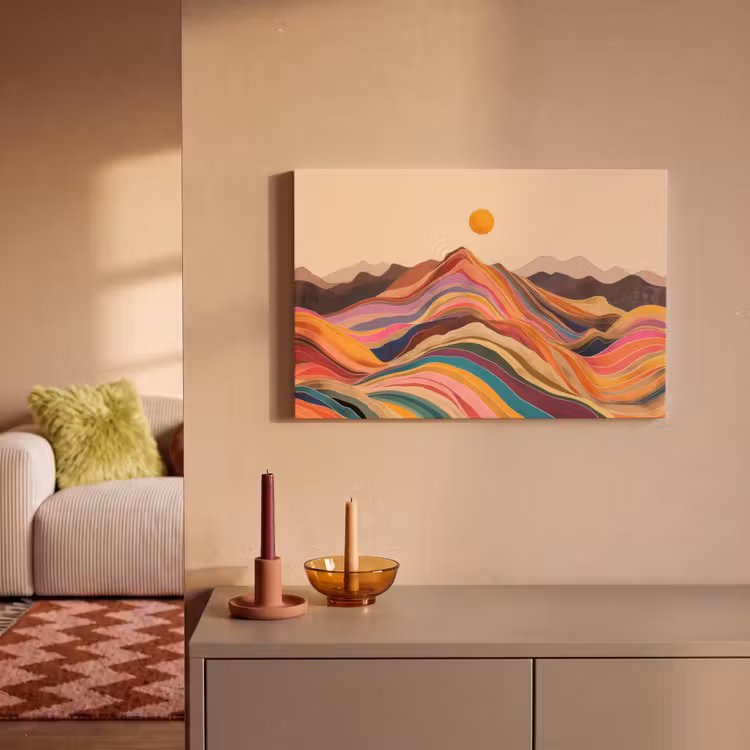 Zon - Kleurrijk landschap - Bergen canvas 2cm klein -sfeer1