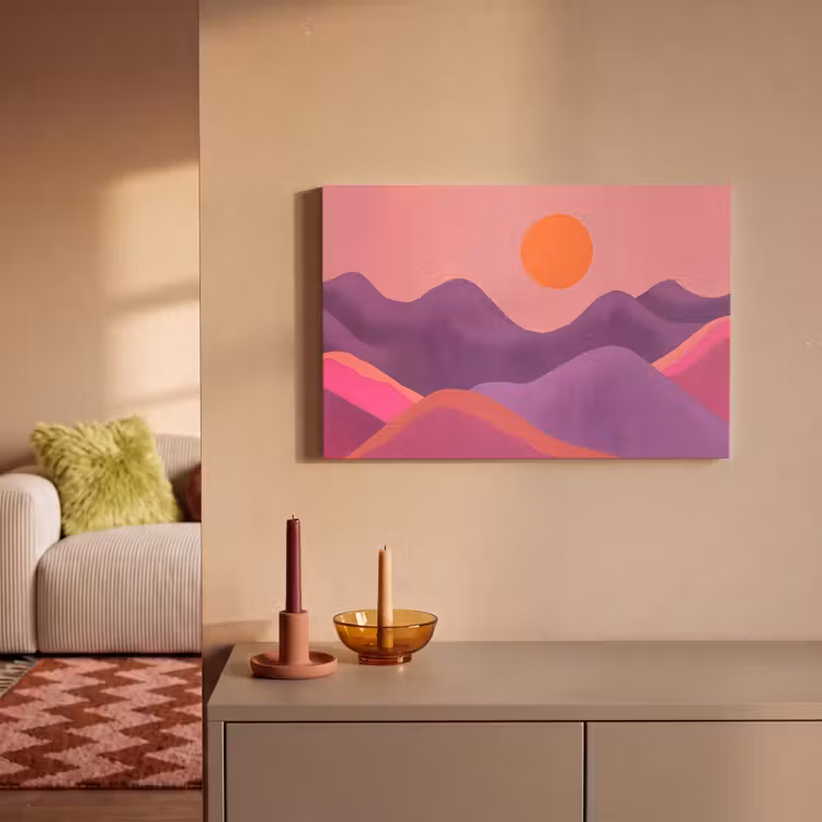 Zon - Heuvels - Paars - Abstract canvas 2cm klein -sfeer1
