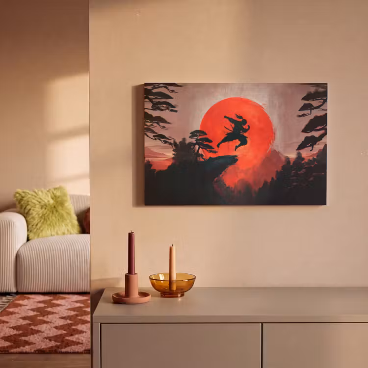 Zon - Krijger - Bomen - Bergen canvas 2cm klein -sfeer1