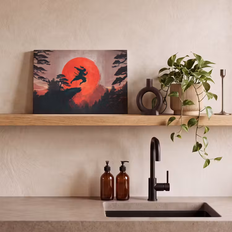 Zon - Krijger - Bomen - Bergen canvas 2cm klein -sfeer3
