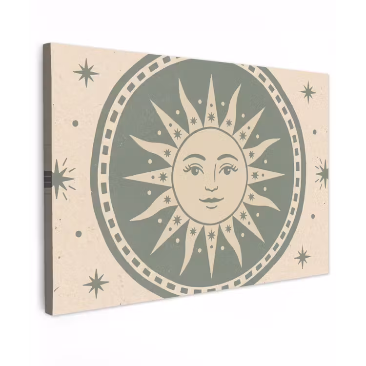 Zon - Sterren - Astrologie - Vintage - Groen canvas 2cm klein -z3d