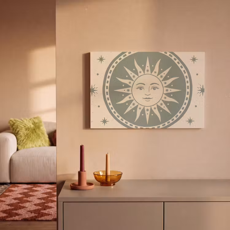 Zon - Sterren - Astrologie - Vintage - Groen canvas 2cm klein -sfeer1