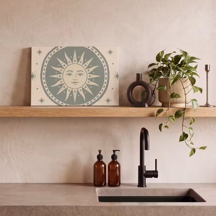Zon - Sterren - Astrologie - Vintage - Groen canvas 2cm klein -sfeer3
