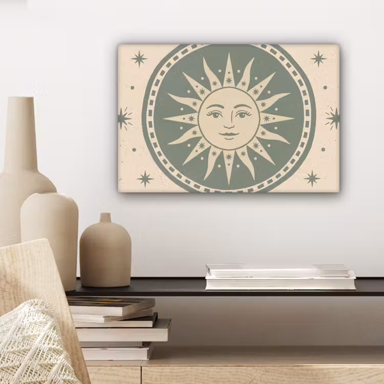 Zon - Sterren - Astrologie - Vintage - Groen canvas 2cm klein -sfeer6